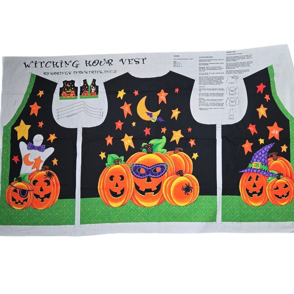 Witching Hour Vest Halloween Jack O Lantern Pumpkin Ghost Cut Sew Fabric Panel